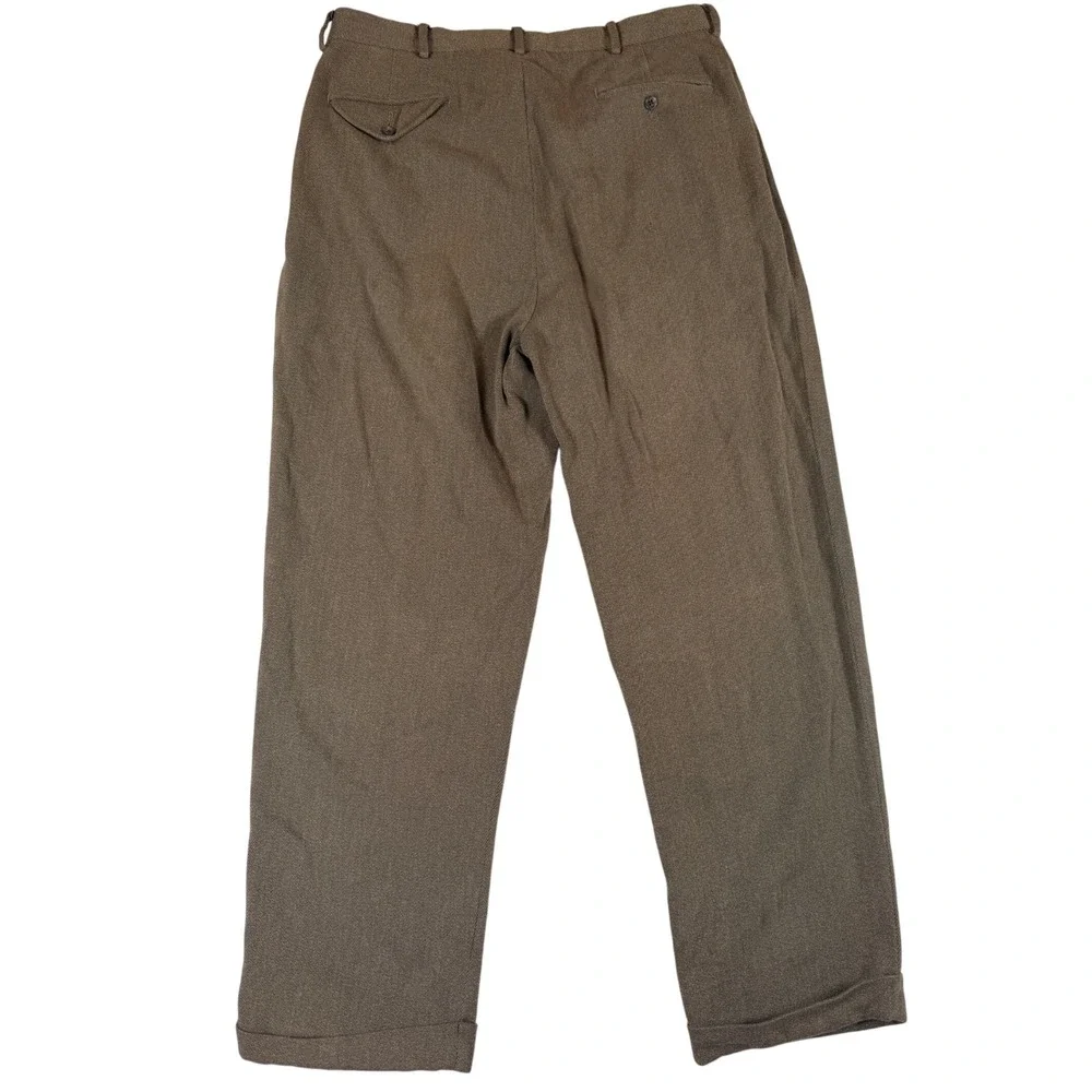 Vtg Polo Ralph Lauren Mens 34x30 Brown Pleated Cotton Twill Cuffed Dress Pants